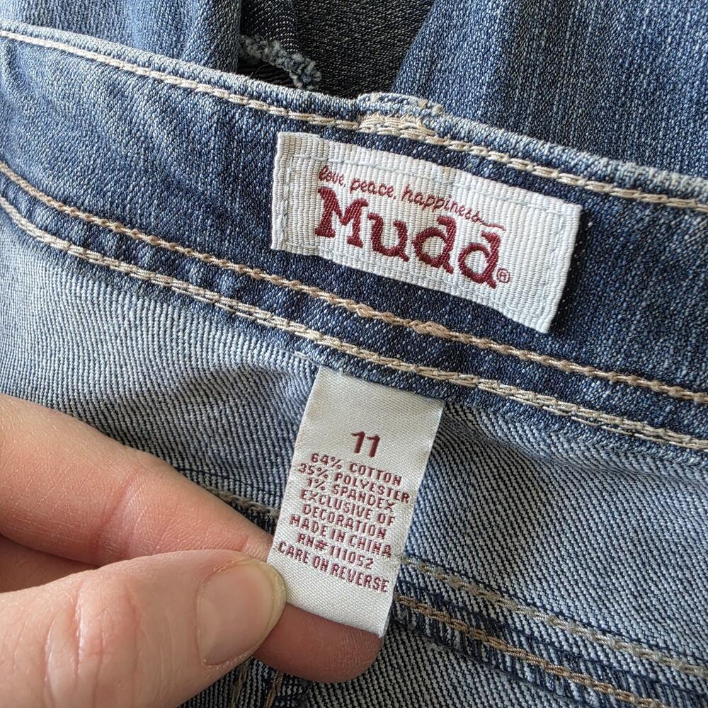 Y2K Mudd Jeans Juniors 11 Medium Wash Blue Low Rise Flare Lace Up Stretch Denim - Picture 5 of 11